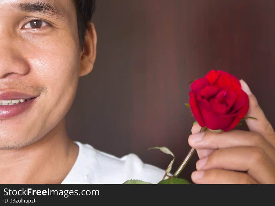 Potrait of man and rose with background