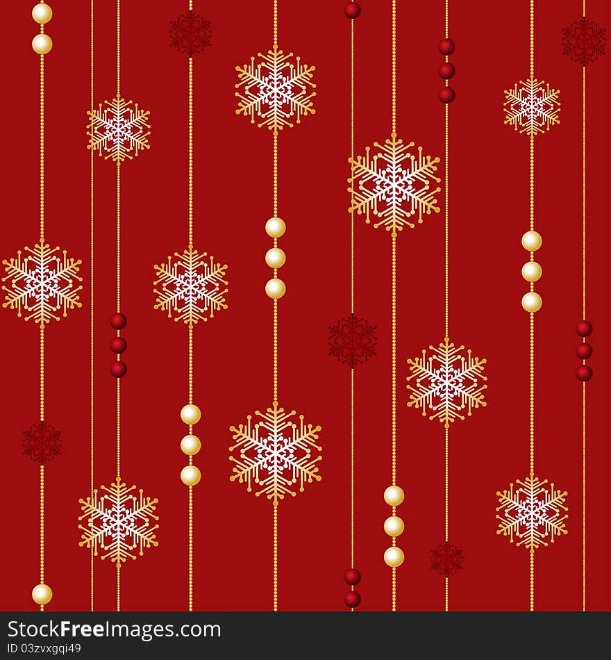 Red Christmas Seamless with beads and snowflakes. Red Christmas Seamless with beads and snowflakes