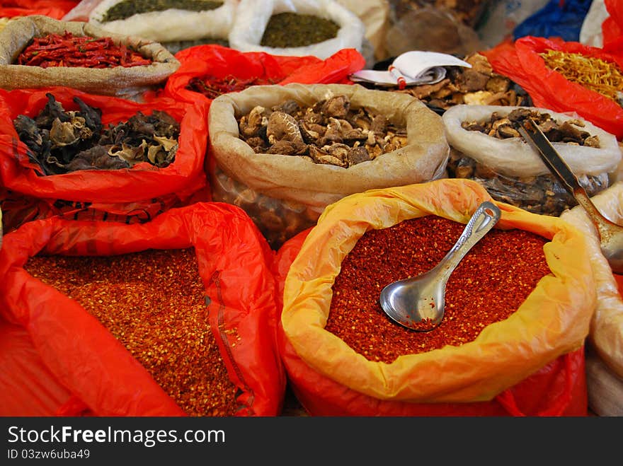 Spices and Fungi at a market