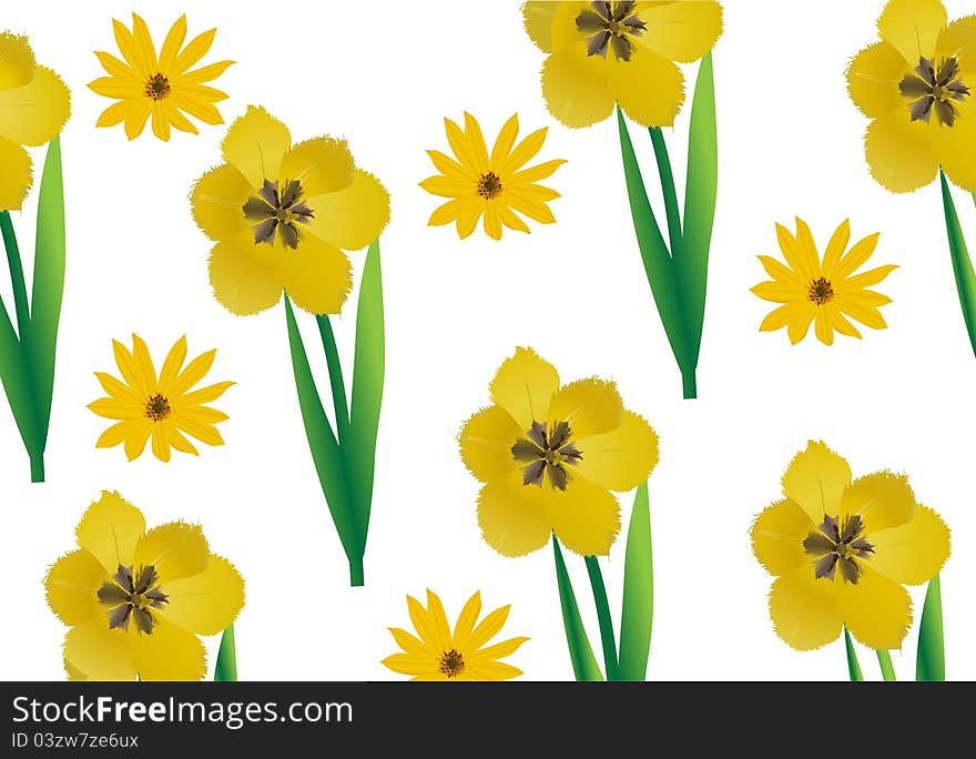 Illustration with yellow tulips background. Illustration with yellow tulips background