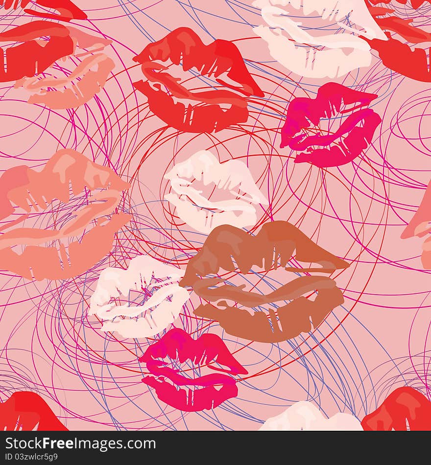 Seamless fancy background with traces of lipstick left after woman kisses. Seamless fancy background with traces of lipstick left after woman kisses