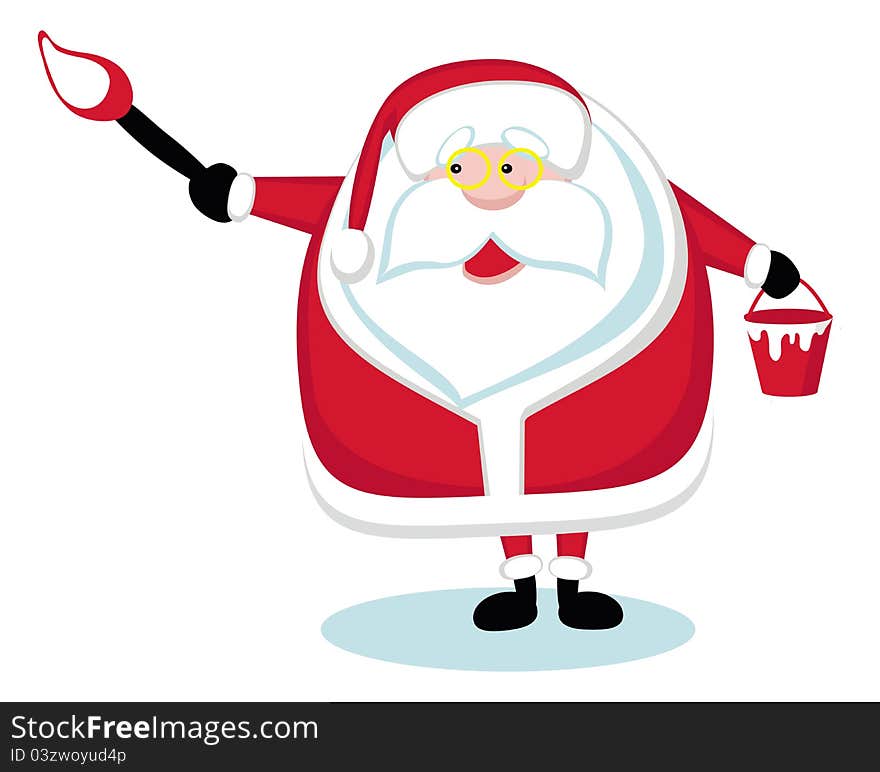 Cartoon Santa holding a paint brush. Vector. Cartoon Santa holding a paint brush. Vector