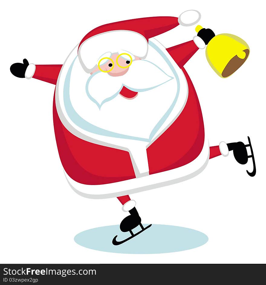 Santa with bell skating. Vector. Santa with bell skating. Vector