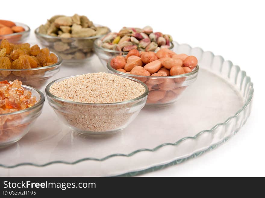 Mixed dry fruits in glas bowl