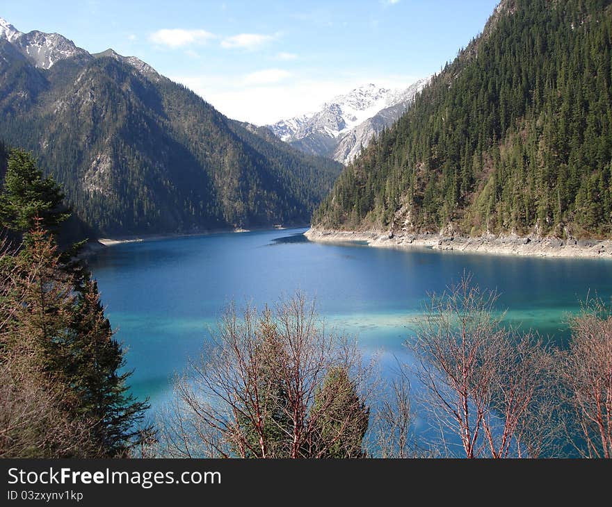 Morning view of Long Lake, Jiuzhaigou Valley, China. Morning view of Long Lake, Jiuzhaigou Valley, China