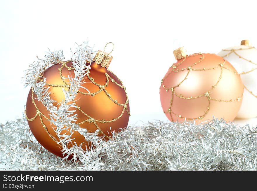 Variously coloured Christmas decorations