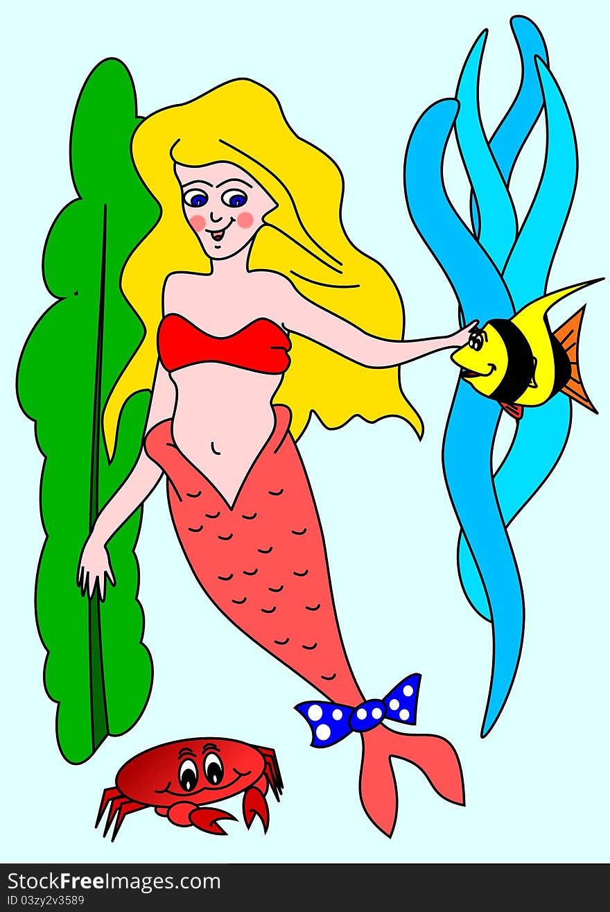 Mermaid and fish