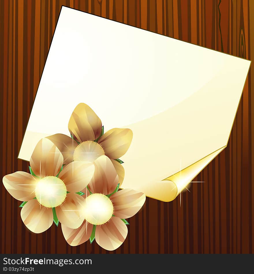 Wooden texture and blank page with flowers. Wooden texture and blank page with flowers