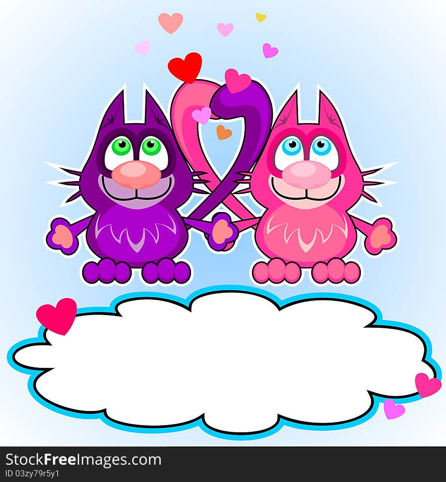 Pink and purple cats and cloud as text frame. Pink and purple cats and cloud as text frame