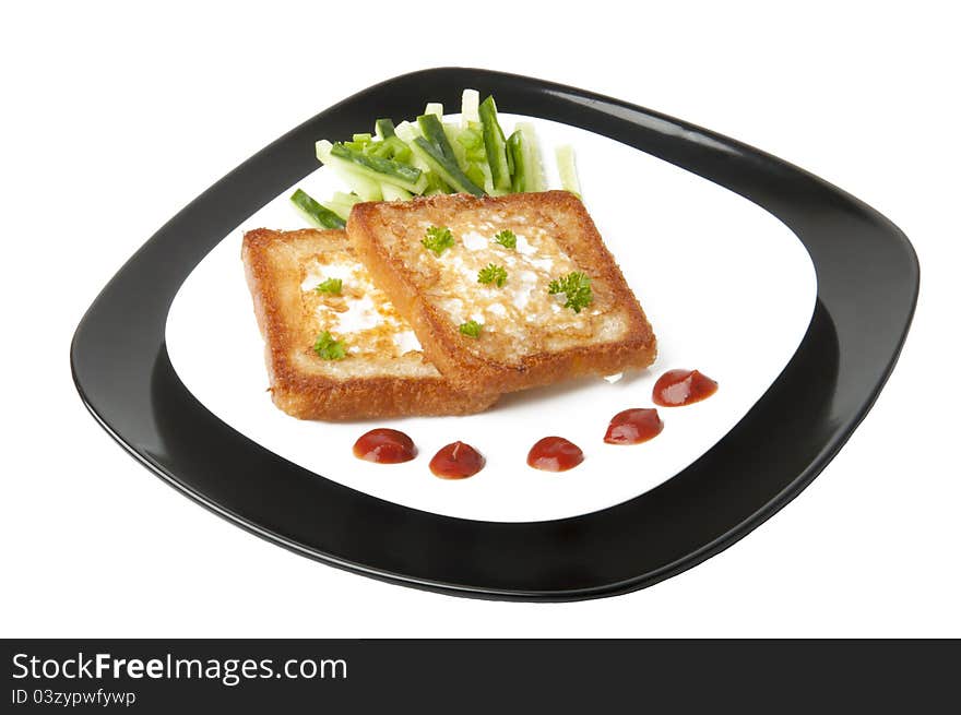 Toasted white bread with an egg on a plate