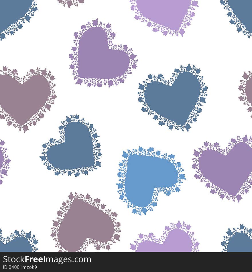 Romantic seamless pattern with multicoloured hearts. Vector illustration