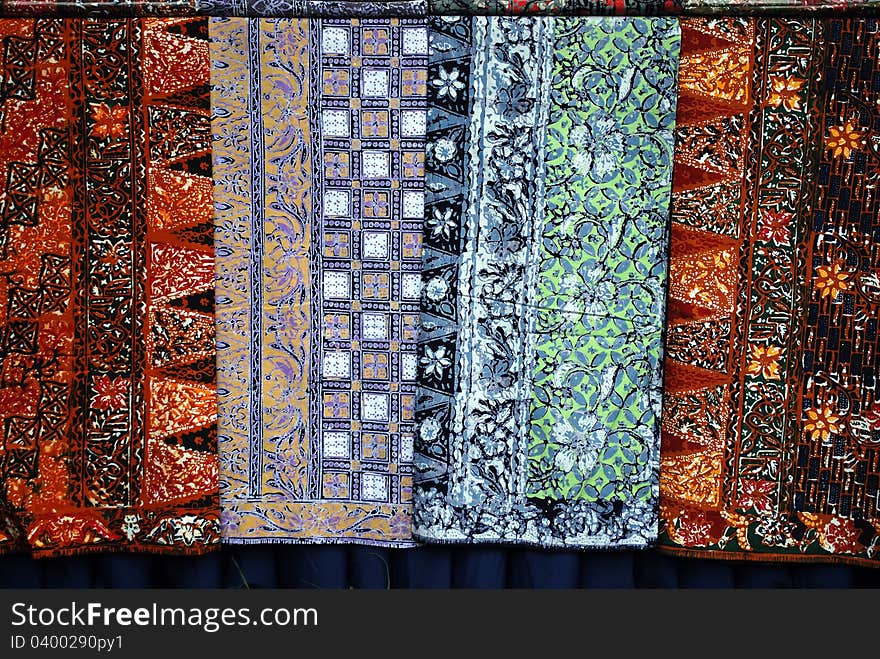 Assortment of batik cloths on display