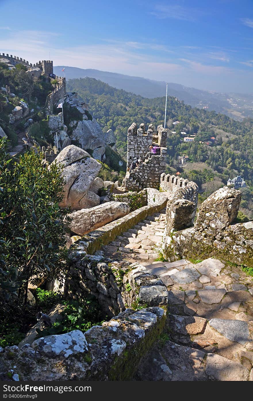 Castelo dos mouros, the 8th century moorish castle near the penna palace at sintra, lisbon portugal. Castelo dos mouros, the 8th century moorish castle near the penna palace at sintra, lisbon portugal