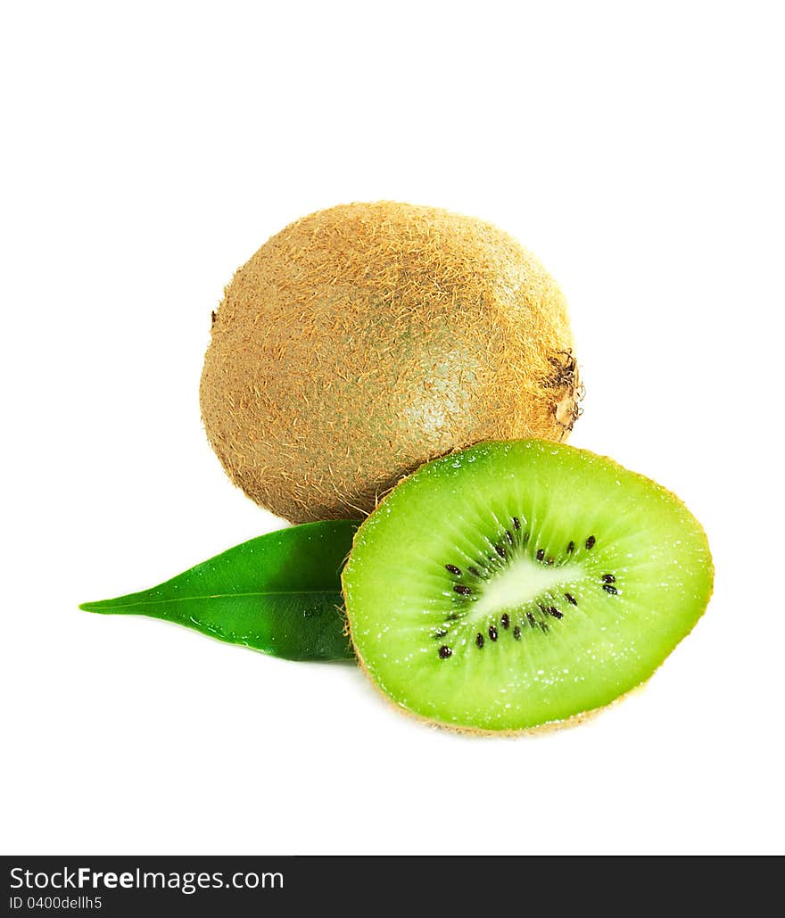 Kiwi with leaves on a white background