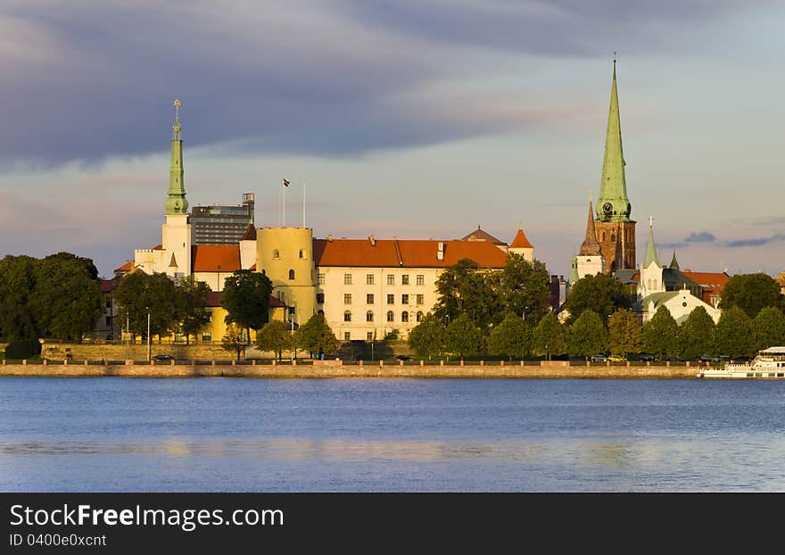 View on old city of Riga from  embankment of the Daugava river. View on old city of Riga from  embankment of the Daugava river