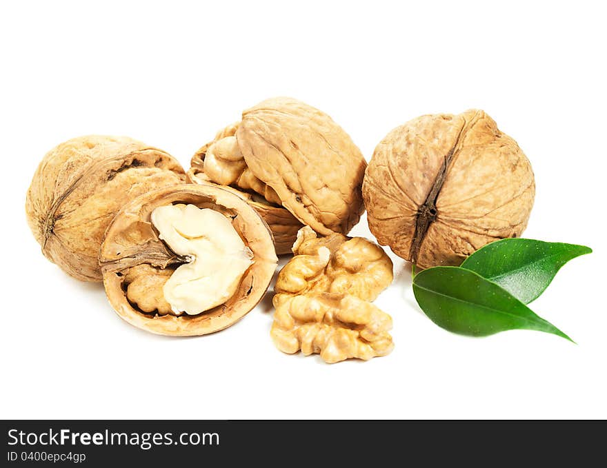 Walnuts on a white background