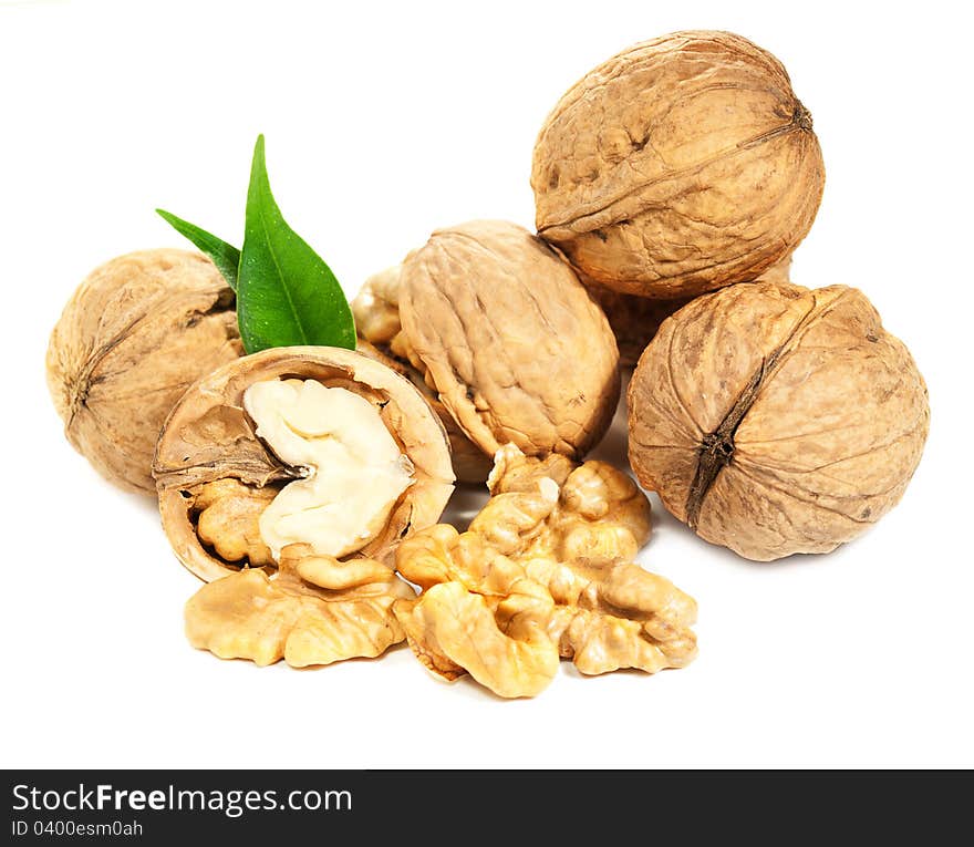 Walnuts on a white background