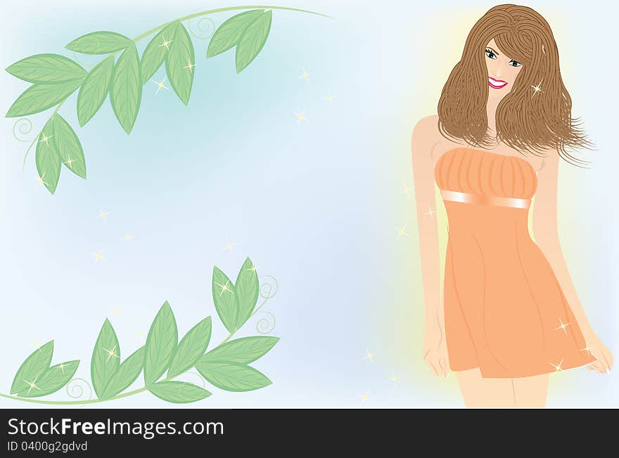 Portrait of sweet young woman on the nature background with leaves. Portrait of sweet young woman on the nature background with leaves