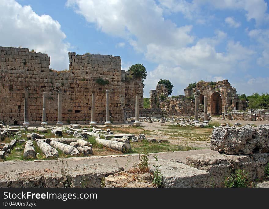 Remains of ancient Roman city of Antalya, Turkey Pergе