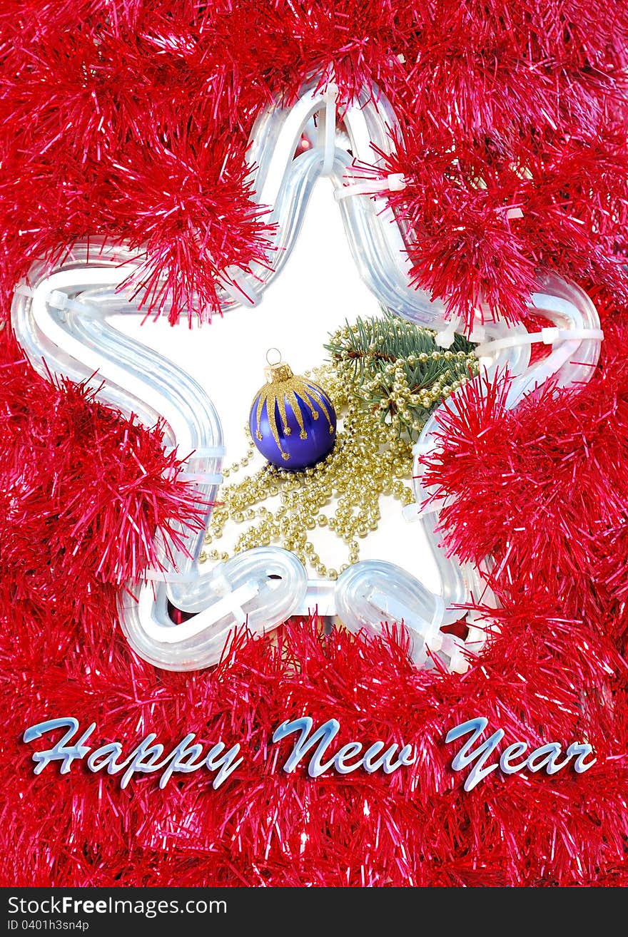 New Year background of tinsel and stars. New Year background of tinsel and stars