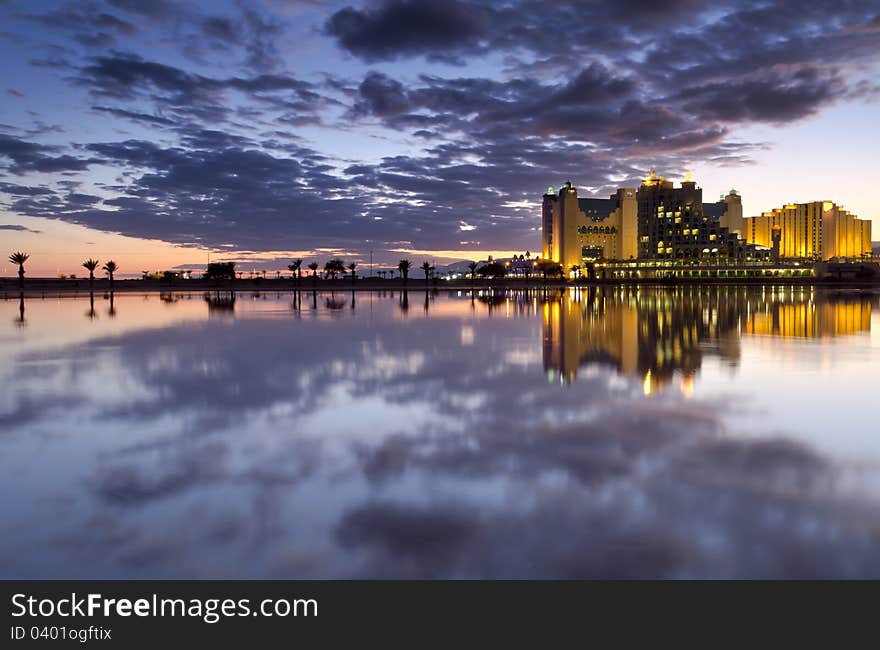 The shot was taken at the shortest day from the beach of marine lagoon of Eilat, Israel. The shot was taken at the shortest day from the beach of marine lagoon of Eilat, Israel