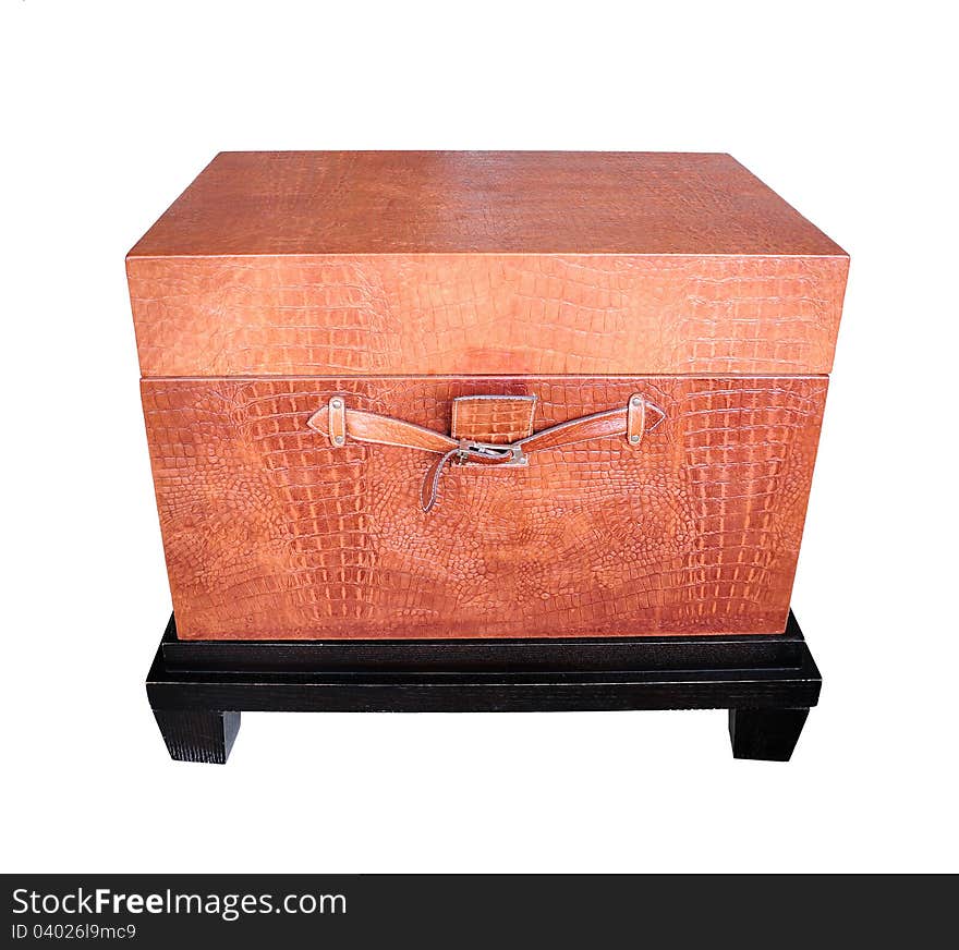 Leather chest on white background