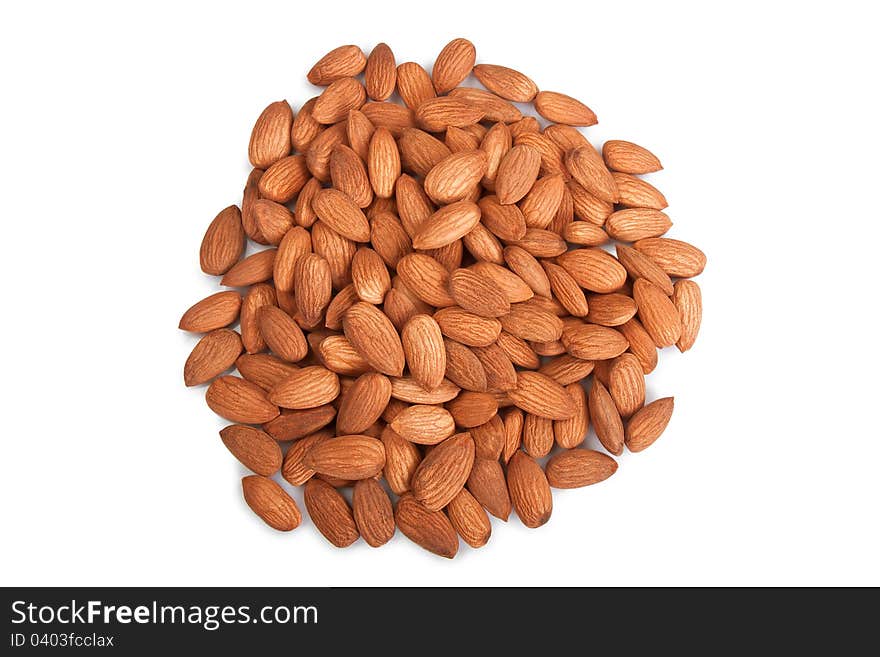 Pile of almonds isolated over white background