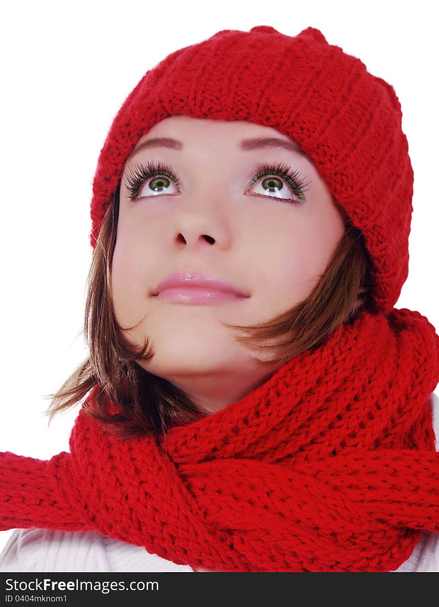 Beautiful girl with hat over white