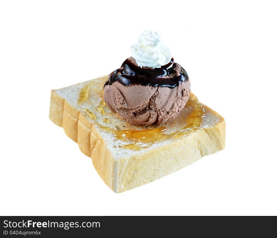 Honey toast  and whipping cream with chocolate ice cream. Honey toast  and whipping cream with chocolate ice cream