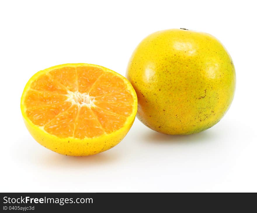 Tangerine on white background