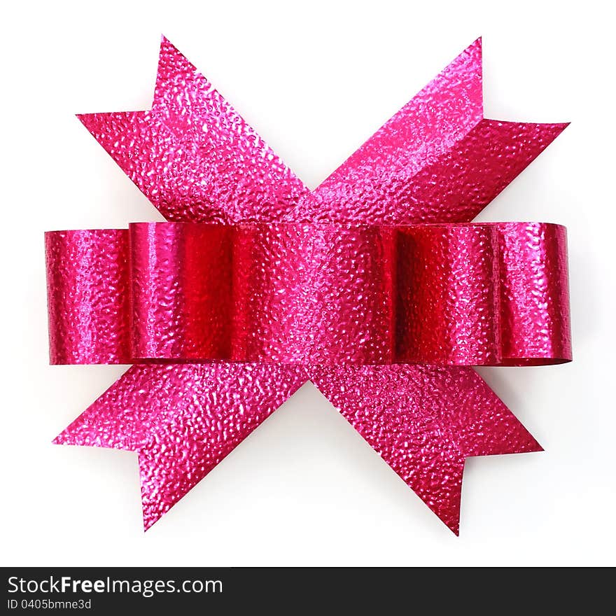 Pink bow on white background