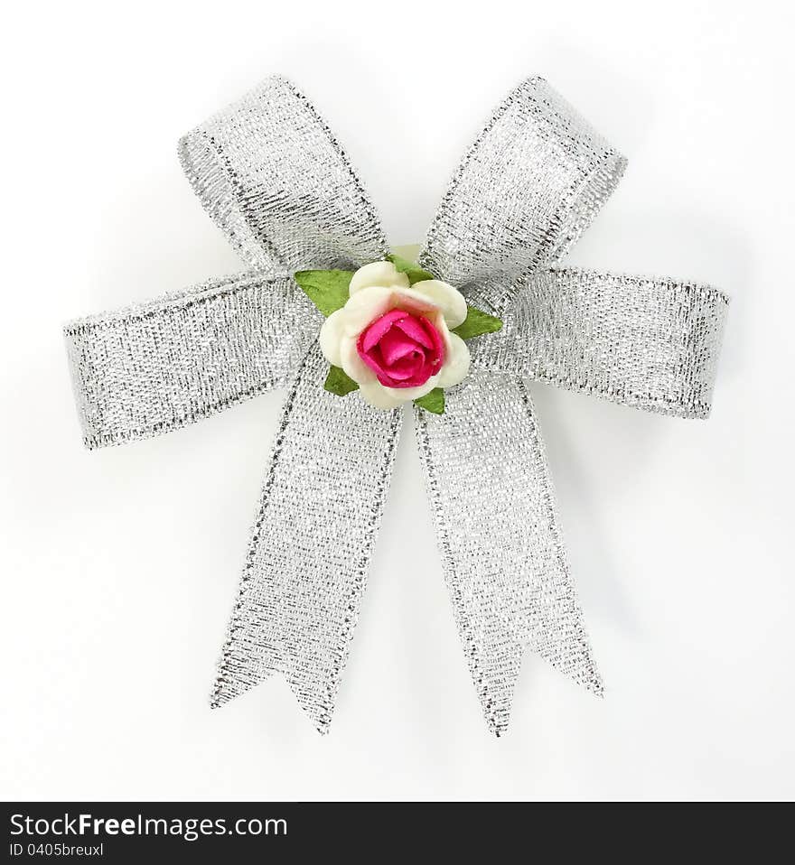 Beautiful silver bow on white background