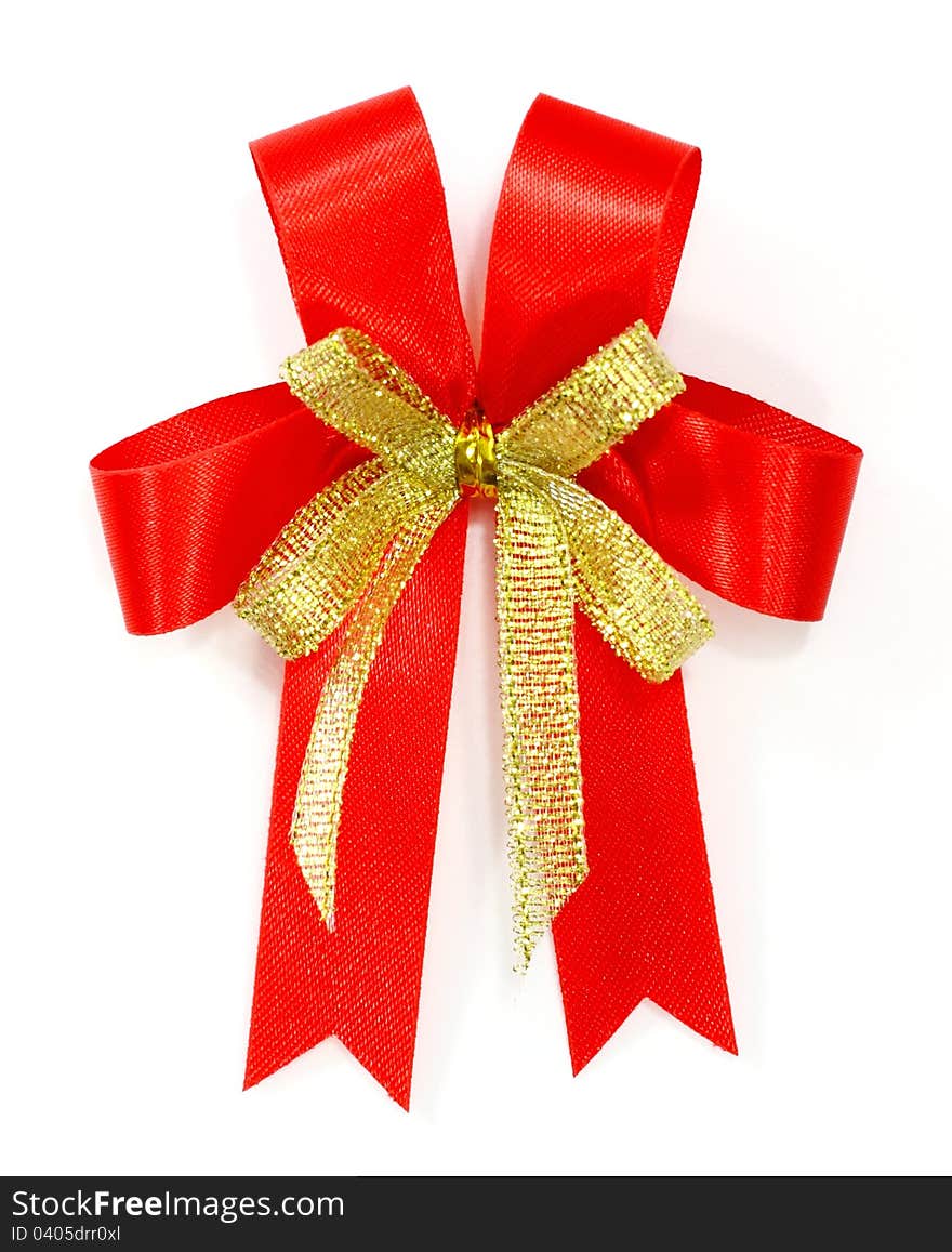 Red bow over white background