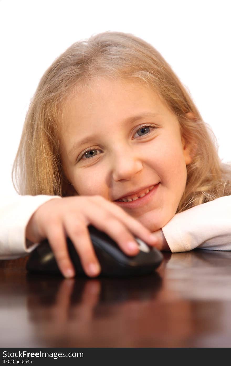 Girl with a computer mouse