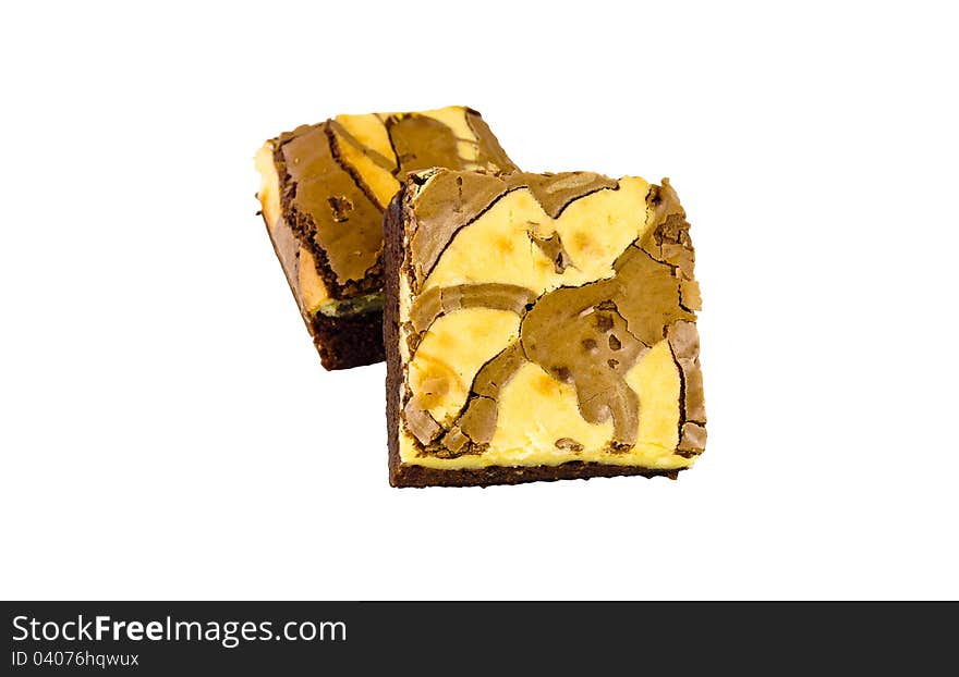 Two brownies isolated on white background