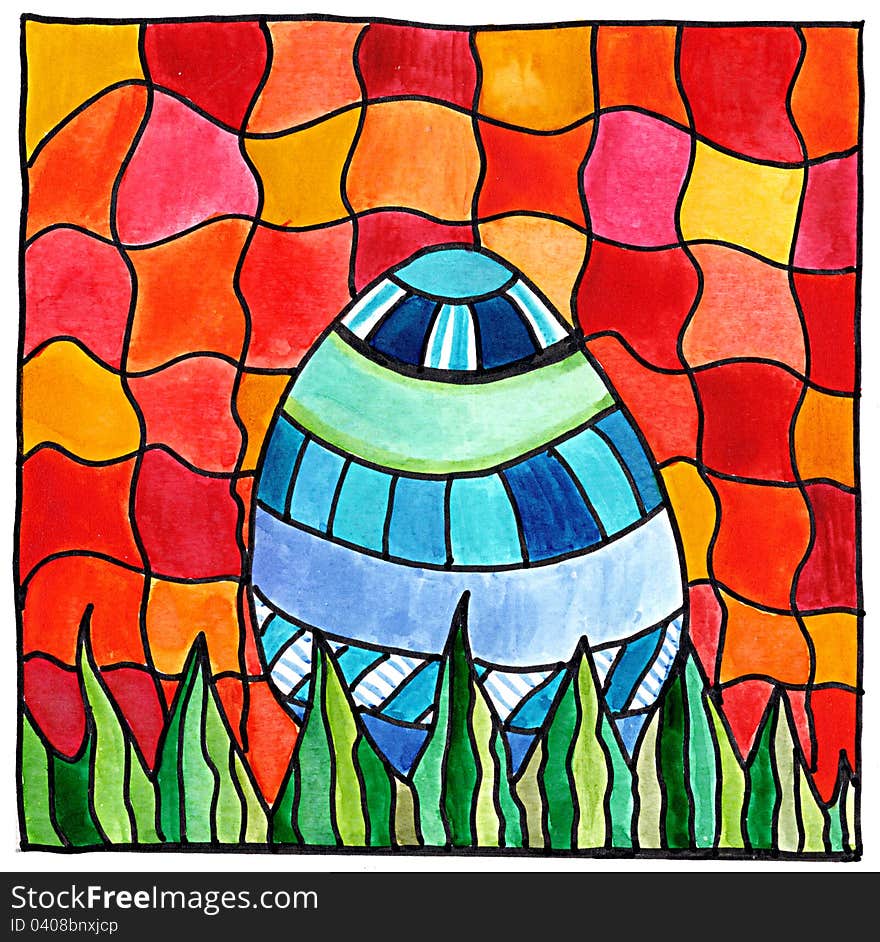 Hand drawn colorful mosaic of an Easter egg. Hand drawn colorful mosaic of an Easter egg