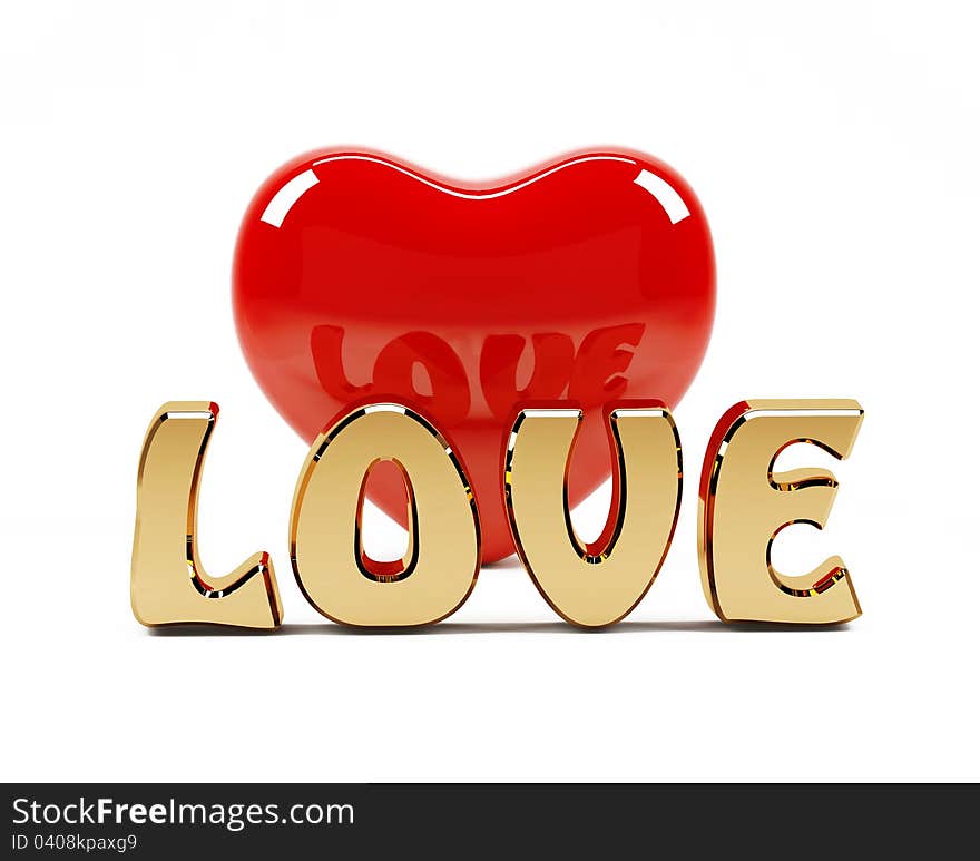 3D Love Text And Red Heart