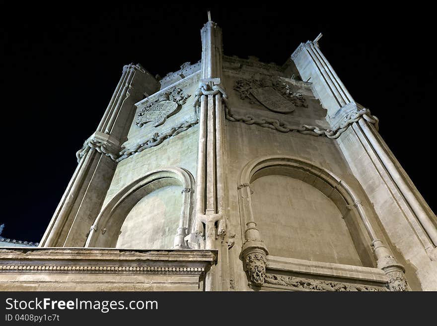 Cathedral Church of Saint Mary in Murcia at night. Tower Details. Cathedral Church of Saint Mary in Murcia at night. Tower Details.