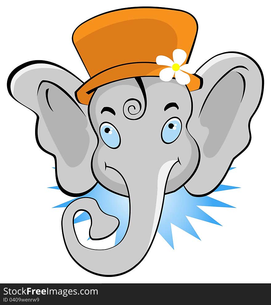 Funny cartoon elephant in a hat. Funny cartoon elephant in a hat