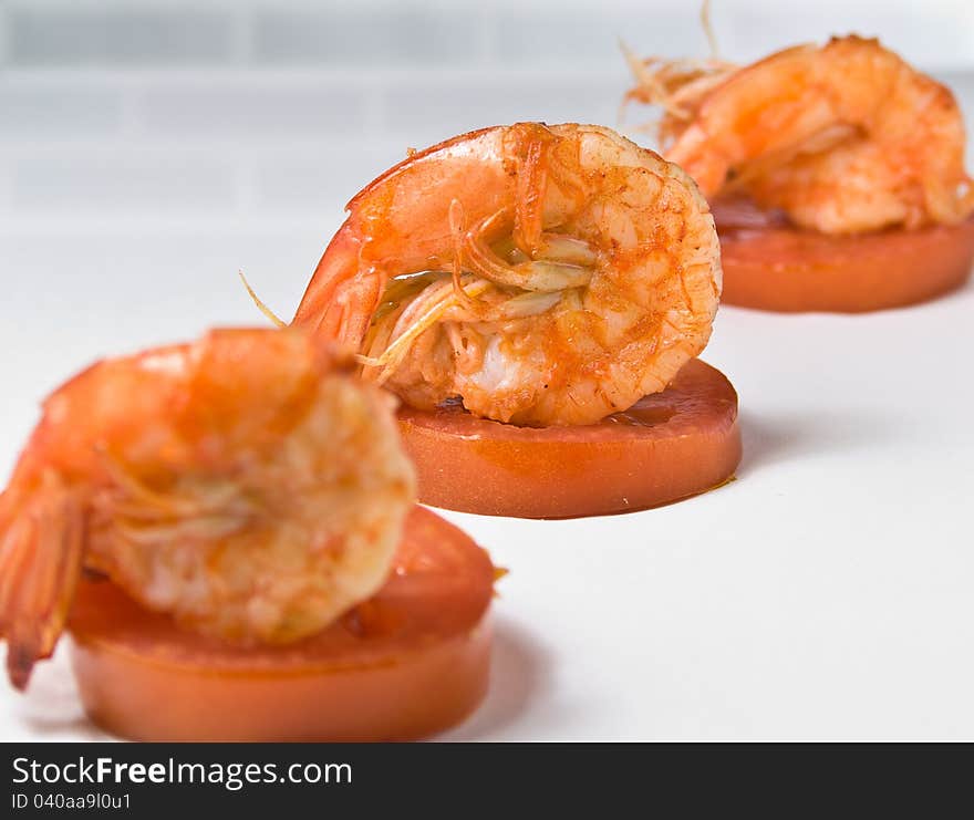 Delicious Fried shrimps with and tomatoes. Delicious Fried shrimps with and tomatoes.