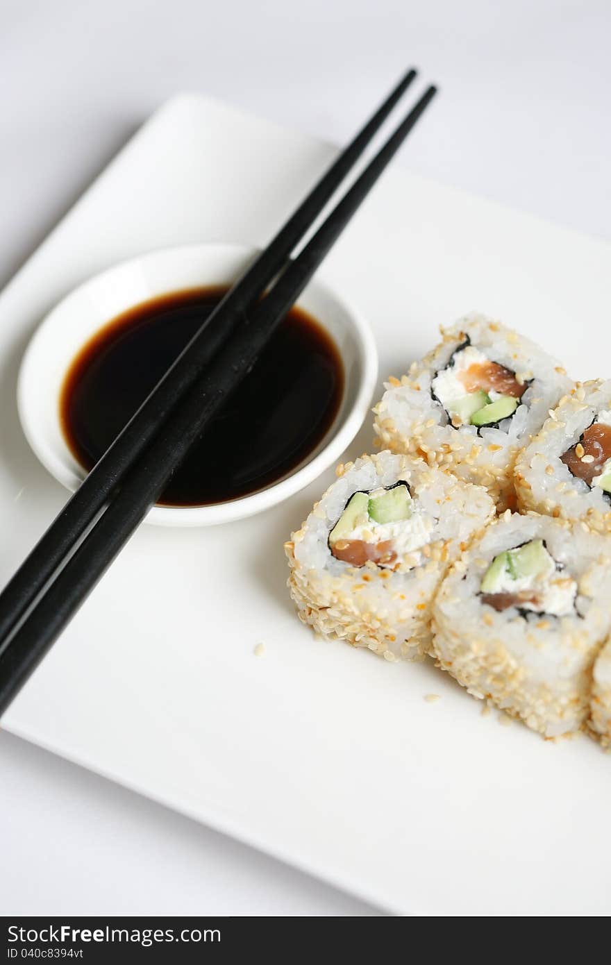 Close up photo of a plate with sushi