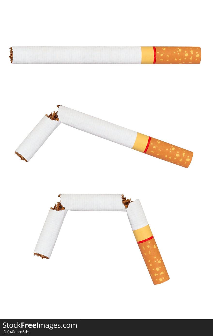 Three cigarettes isolated on white background. Three cigarettes isolated on white background