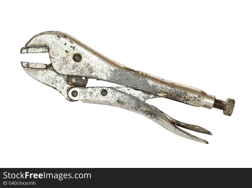 Old locking pliers isolated on white background