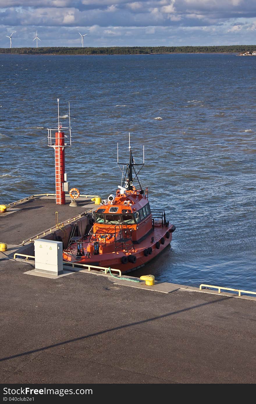 Orange Pilot boat in Virtsu harbour, Estonia. Orange Pilot boat in Virtsu harbour, Estonia