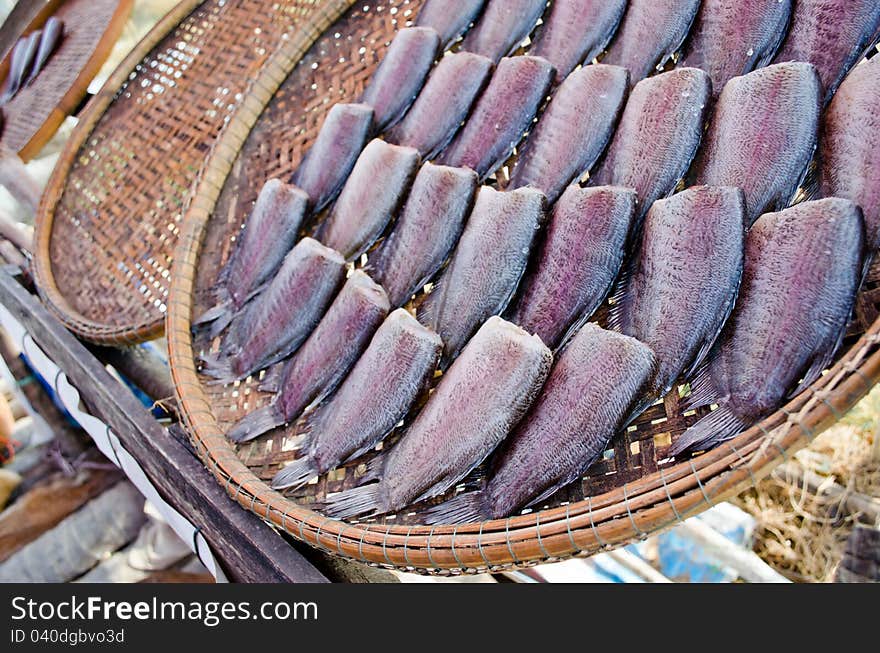 Dry fish on basket