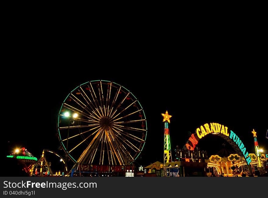 Colorful light of funfair in night