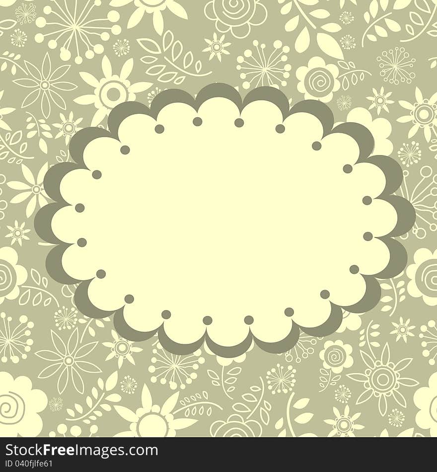 Floral greeting card in forest green tones. Vector illustration.