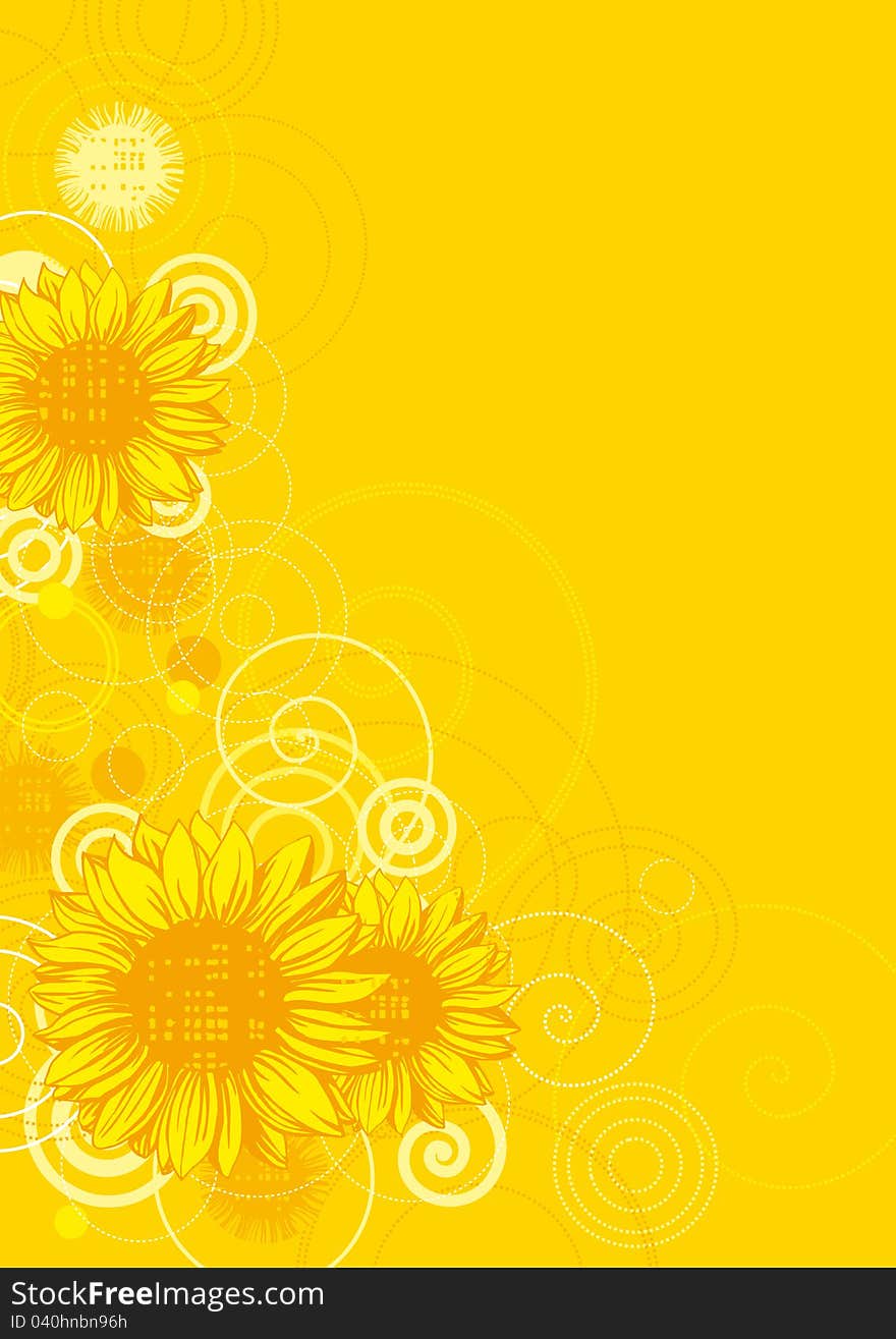 Vector illustrations with sunflowers on grunge background