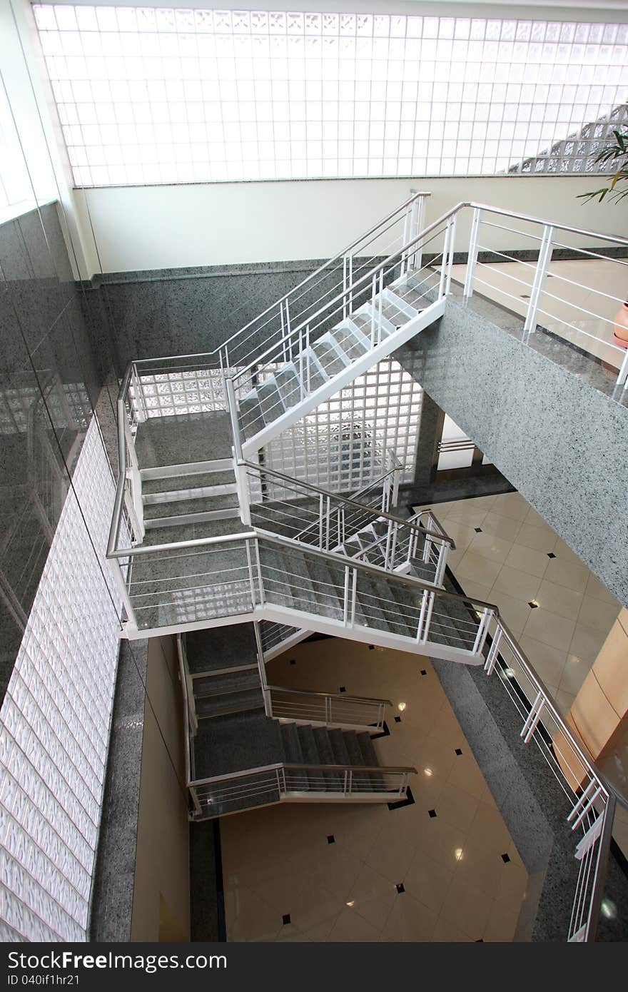 Steel stair in interior of modern building