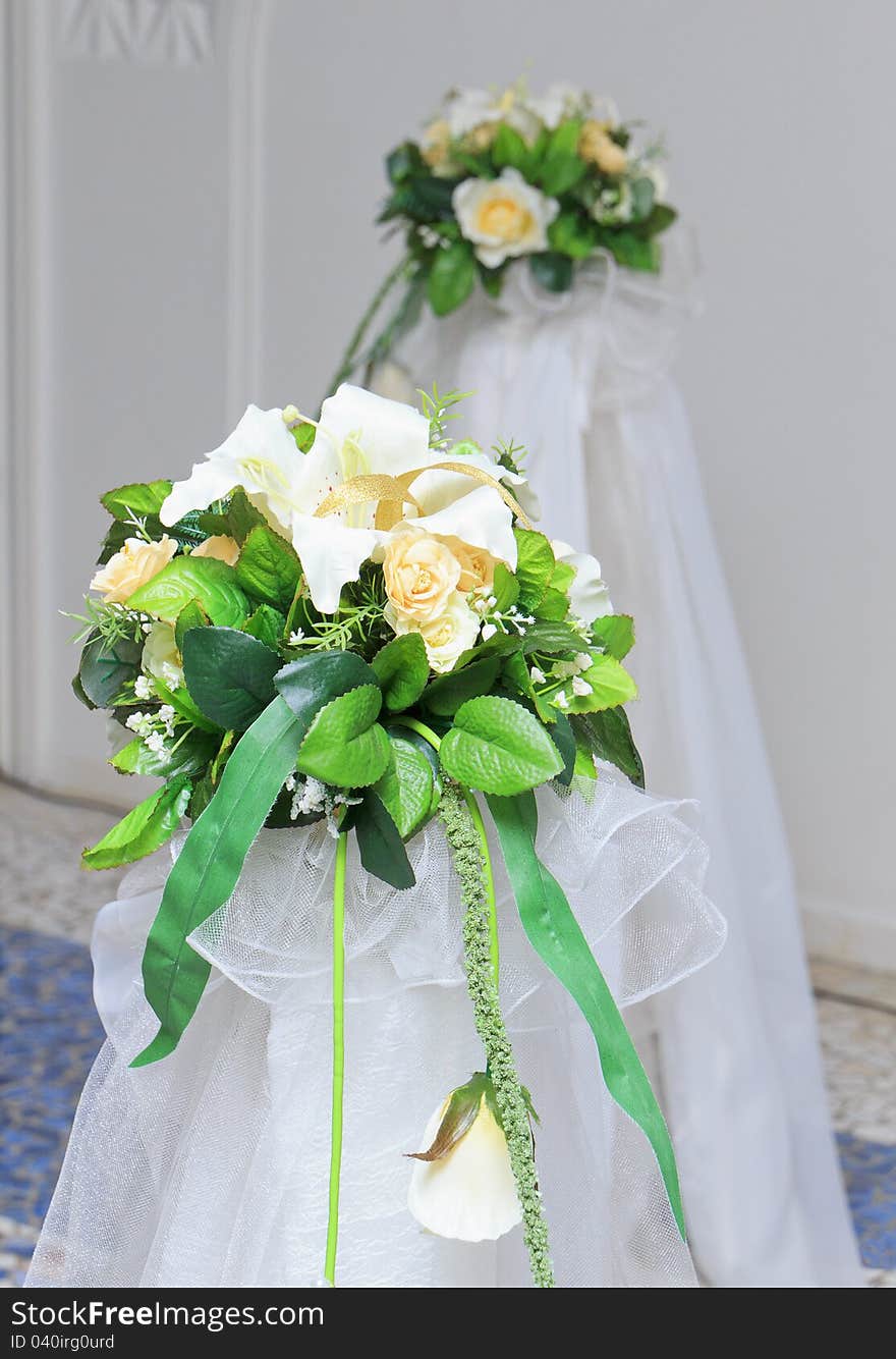 Bouquet of flowers for the ceremonies on the stand